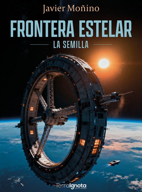 Portada de Frontera Estelar: La Semilla, con una estación orbital en forma de anillo sobre la Tierra